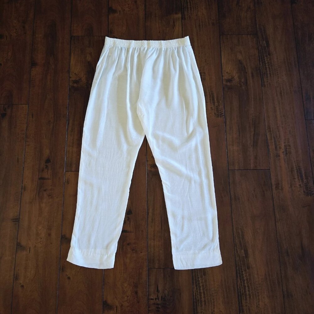 Women's Baroque Solid White Silk Pants Casual Straight Trousers Size Medium
